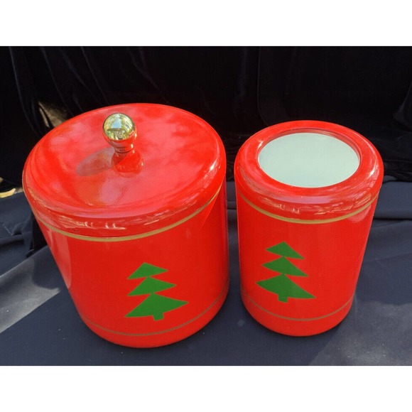 Vintage Neiman Marcus Japan Christmas Bar Ice Bucket & Matching Wine Chiller - Picture 2 of 12